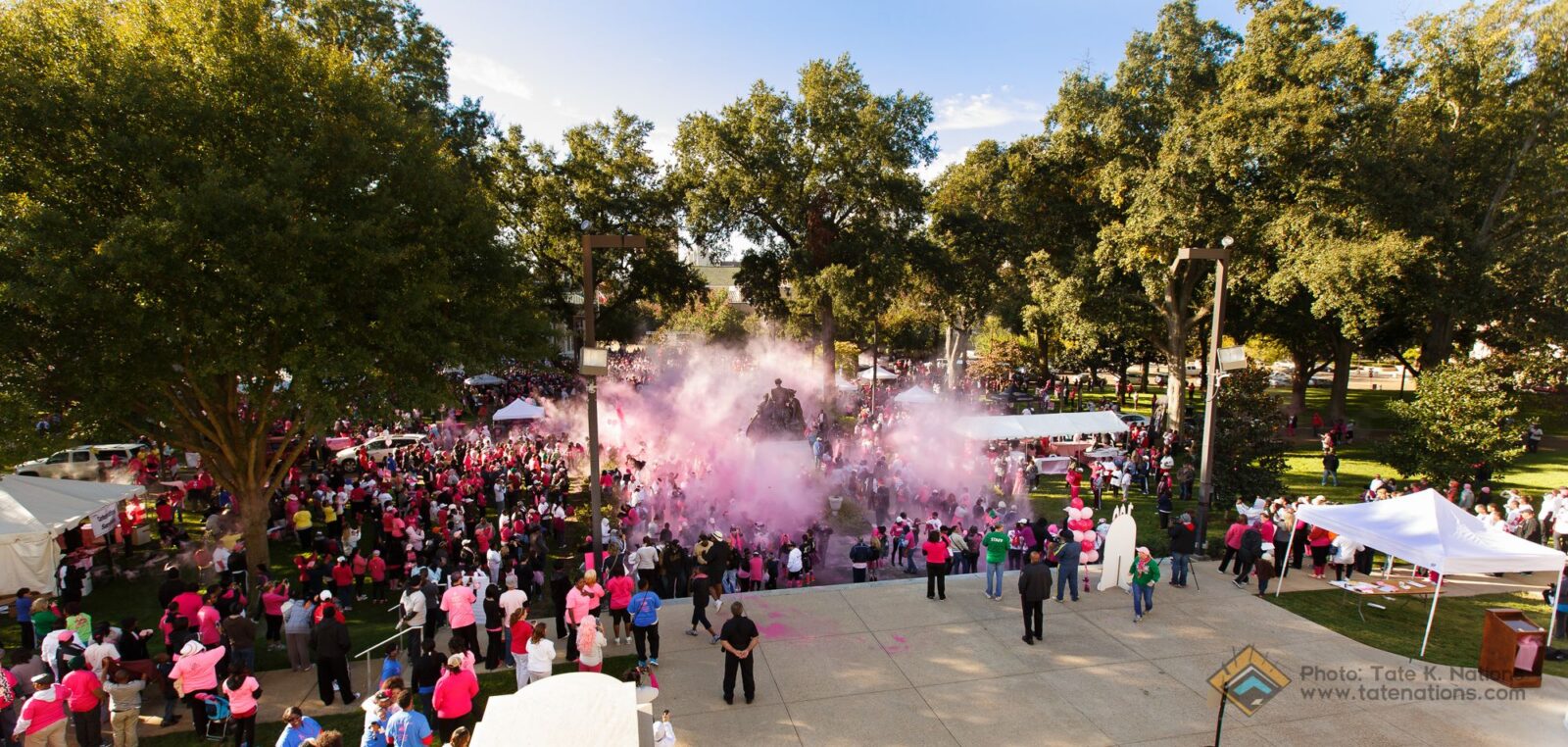 Pink color powder at Breast Cancer event