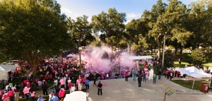 Pink color powder at Breast Cancer event